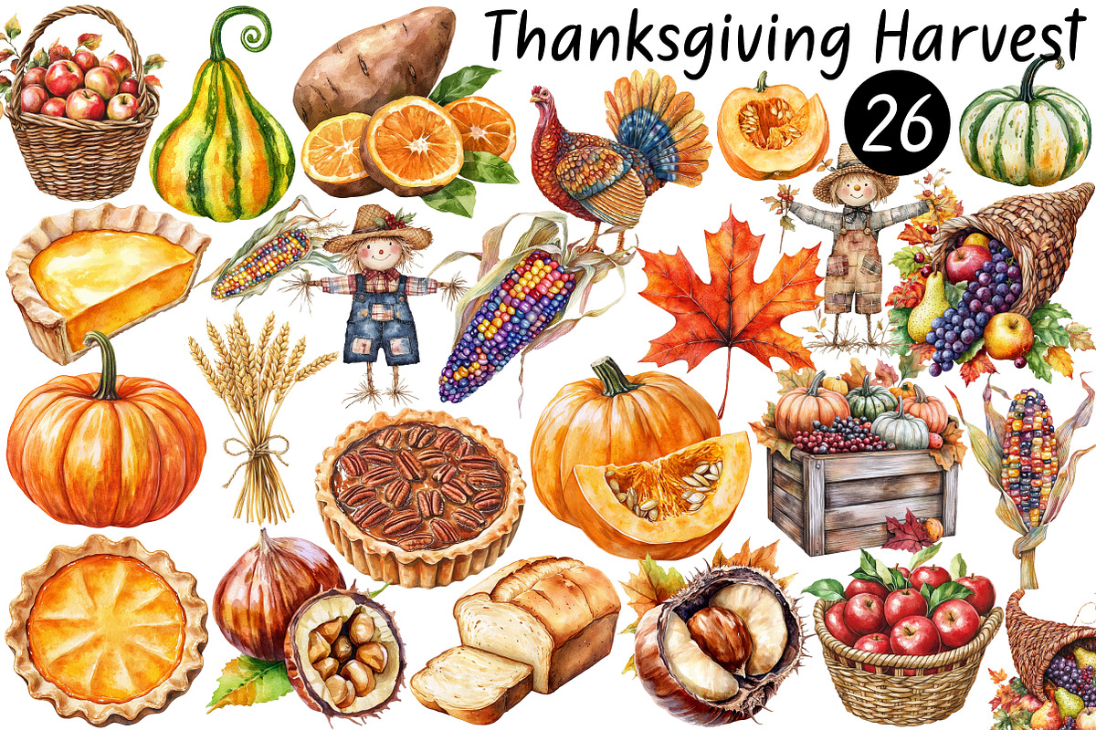 Watercolor Thanksgiving Harvest, a Seasonal Illustration by CitraGraphics (Photo 1 of 7)
