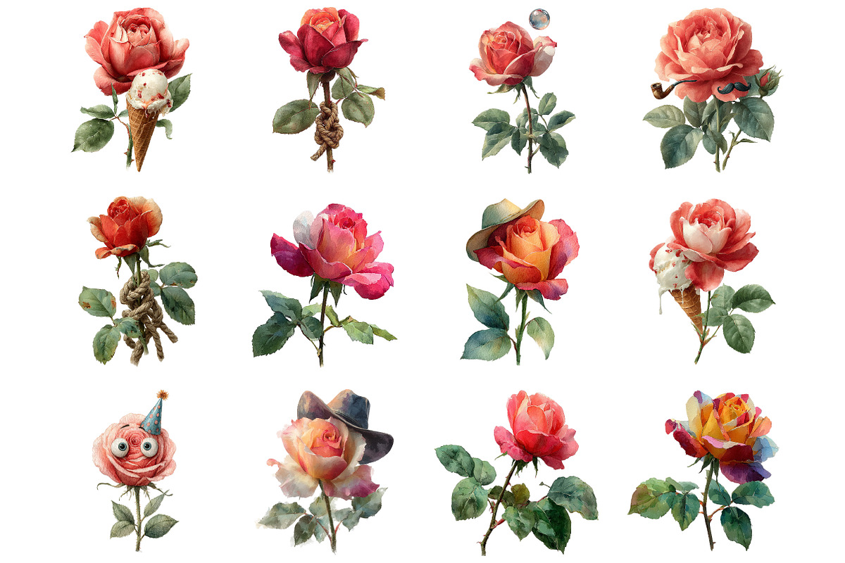quirky valentine rose flower clipart, an Illustration by DreamArtGraphic (Photo 4 of 4)