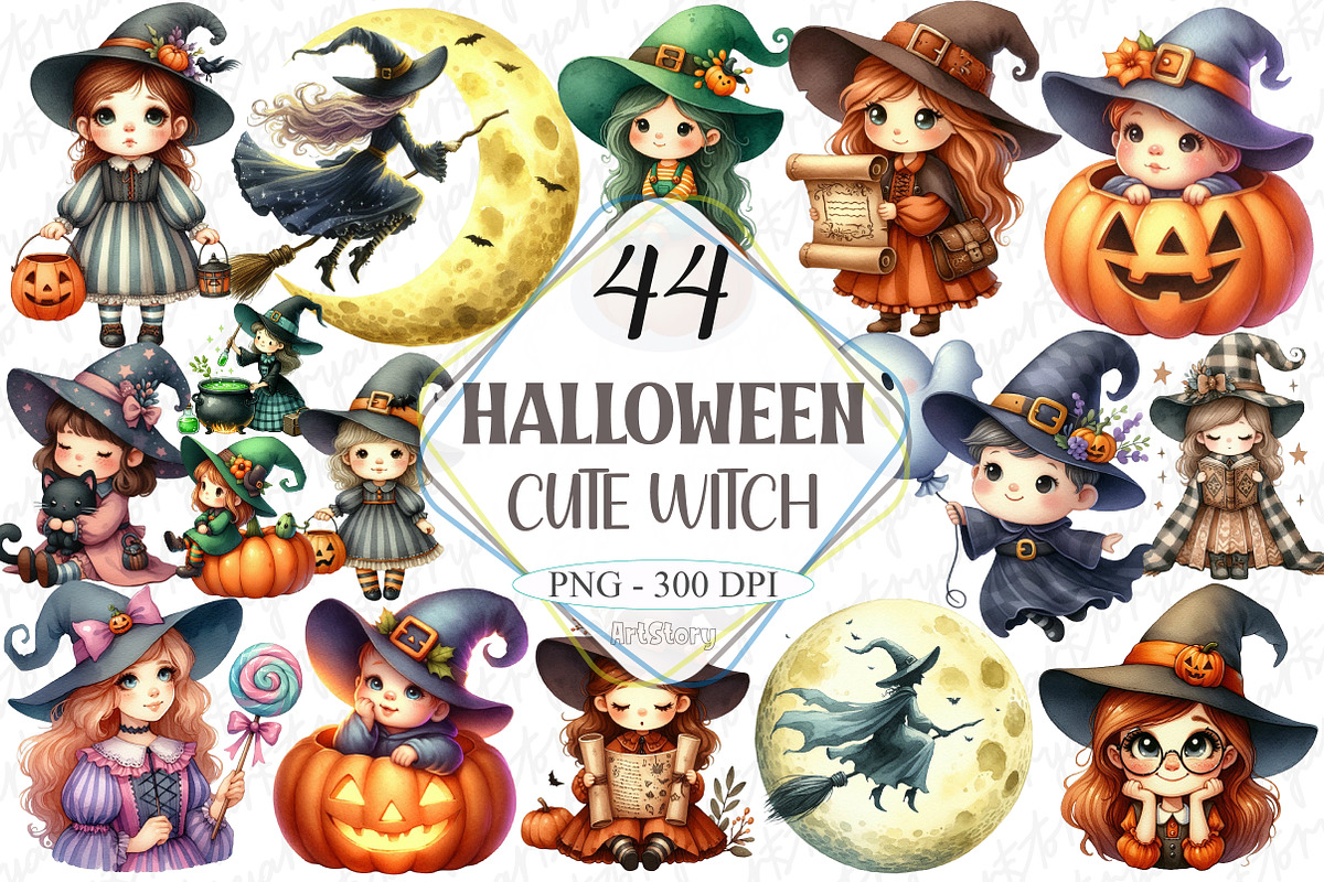 Cute Halloween Witch Clipart, a Graphic by designcity5 (Photo 1 of 5)