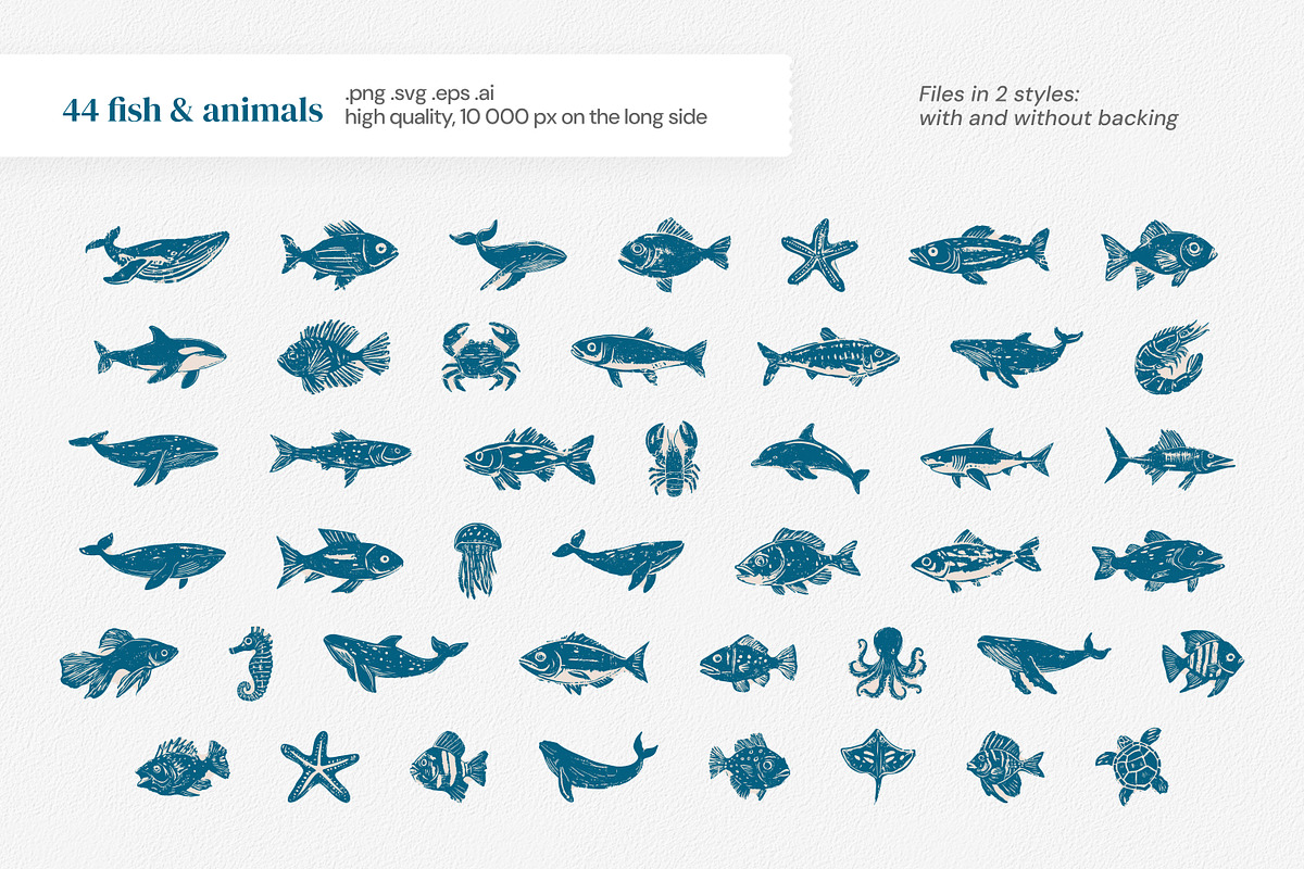 Ocean Life | Linocut collection, a Pattern Graphic by SappiStudio (Photo 14 of 21)