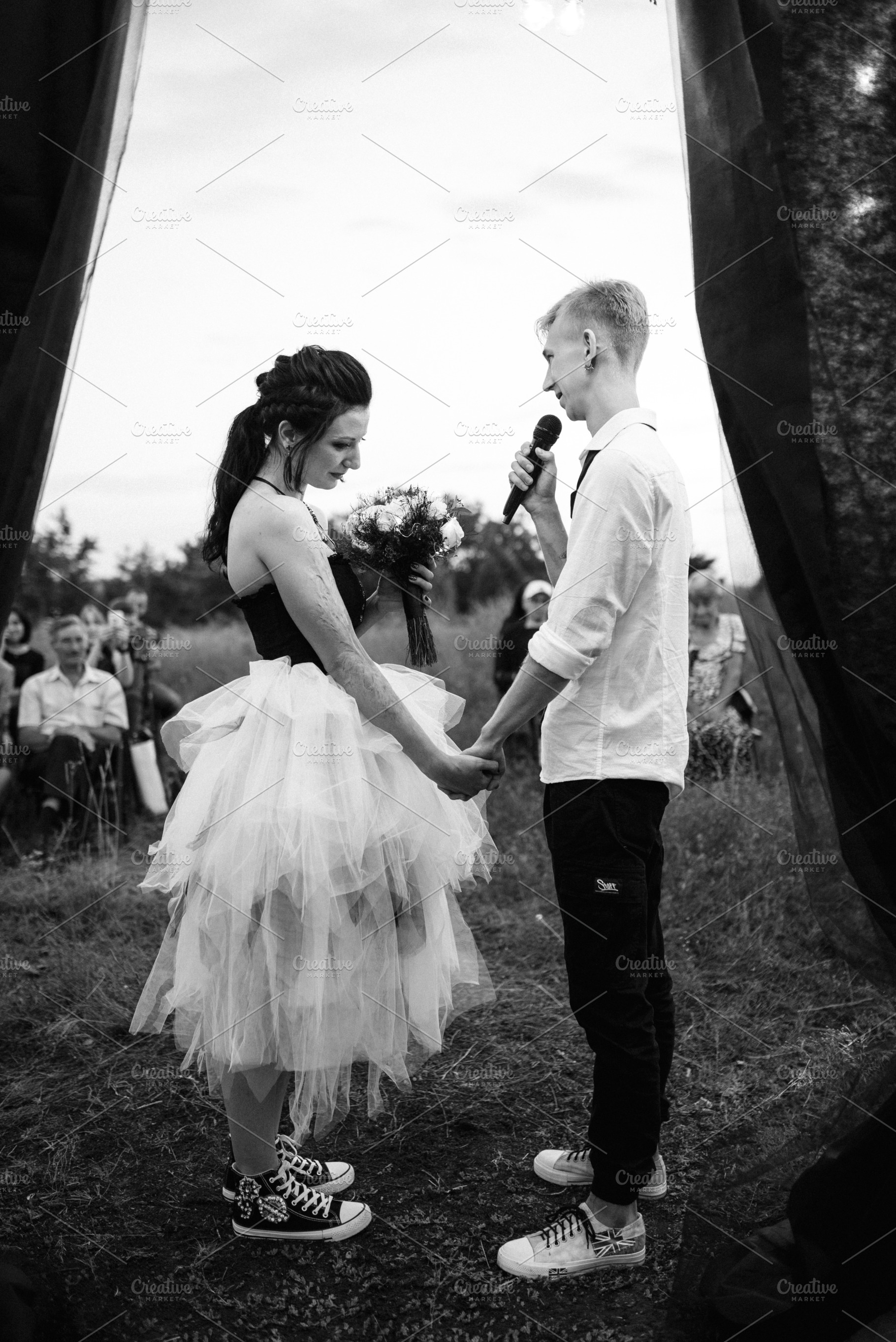 non-standard wedding ceremony in a stone quarry field, a Person Photo by Weddings, People, Travel