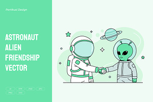 Astronaut Alien Friendship Vector, an Object Illustration by Partikusi Design