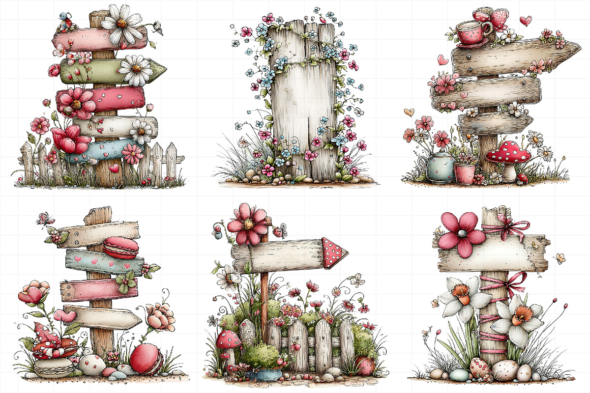 Whimsical Spring Singpost Clipart, an Illustration by Daily.Designs (Photo 3 of 7)