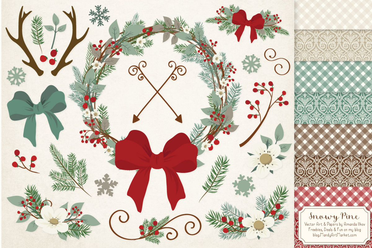 Rustic Pine Christmas Vectors, a Decorative Illustration by Amanda Ilkov (Photo 1 of 5)