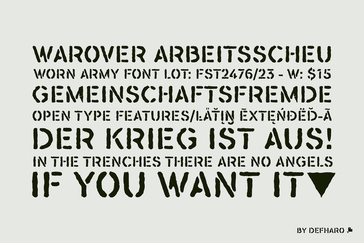 Warover a worn stencil typeface, a Sans Serif Font by deFharo (Photo 3 of 7)