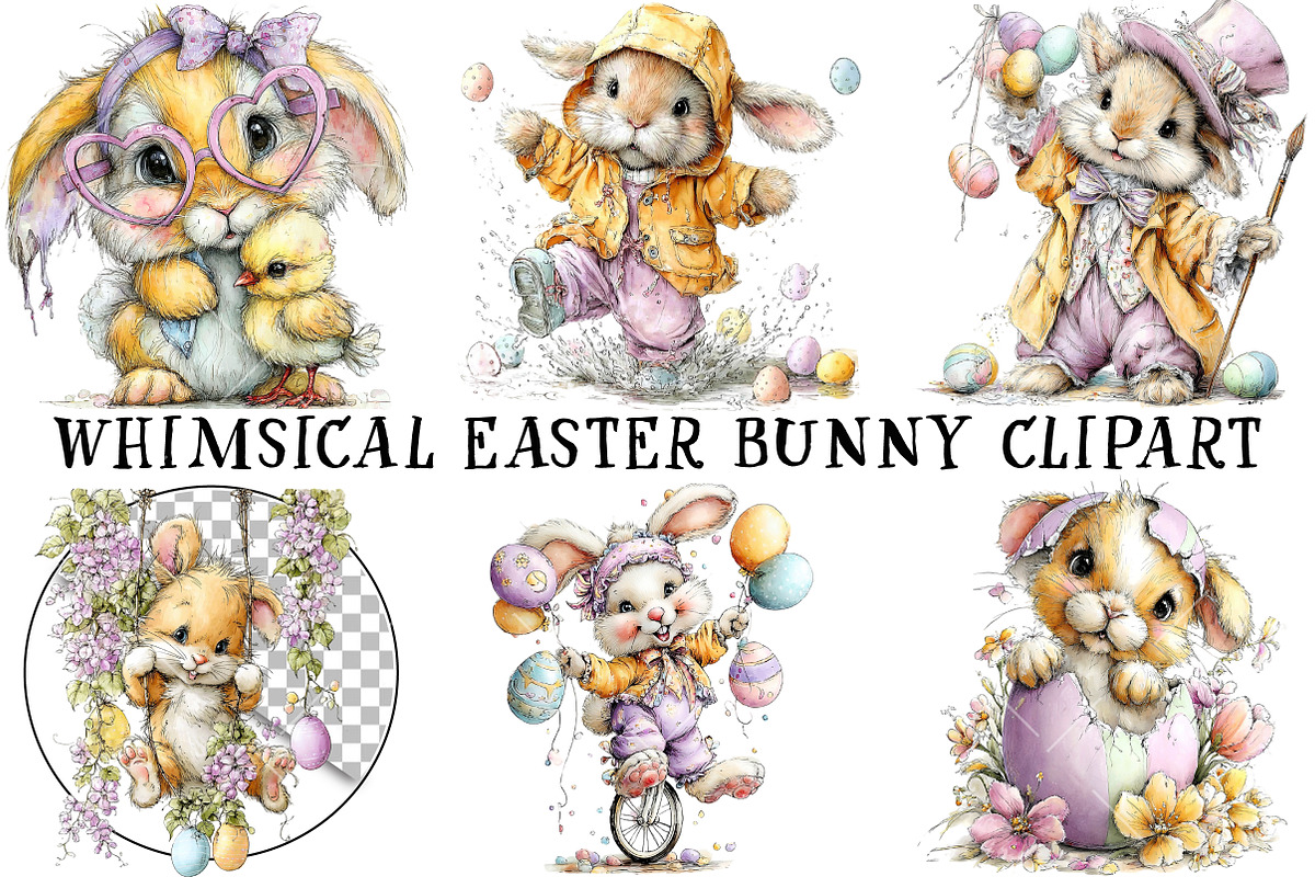Whimsical Easter Bunny Clipart, an Illustration by OK Design (Photo 2 of 6)