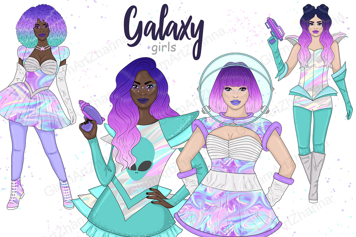 Galaxy Girls Clipart, an Object Illustration by GlamArtZhanna (Photo 1 of 5)