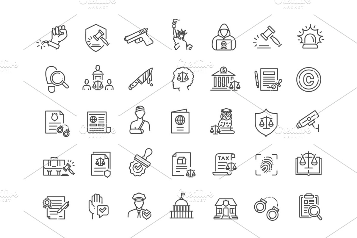 Legal icon set. Law and Justice, an Outline Icon by Tettygreen (Photo 2 of 2)