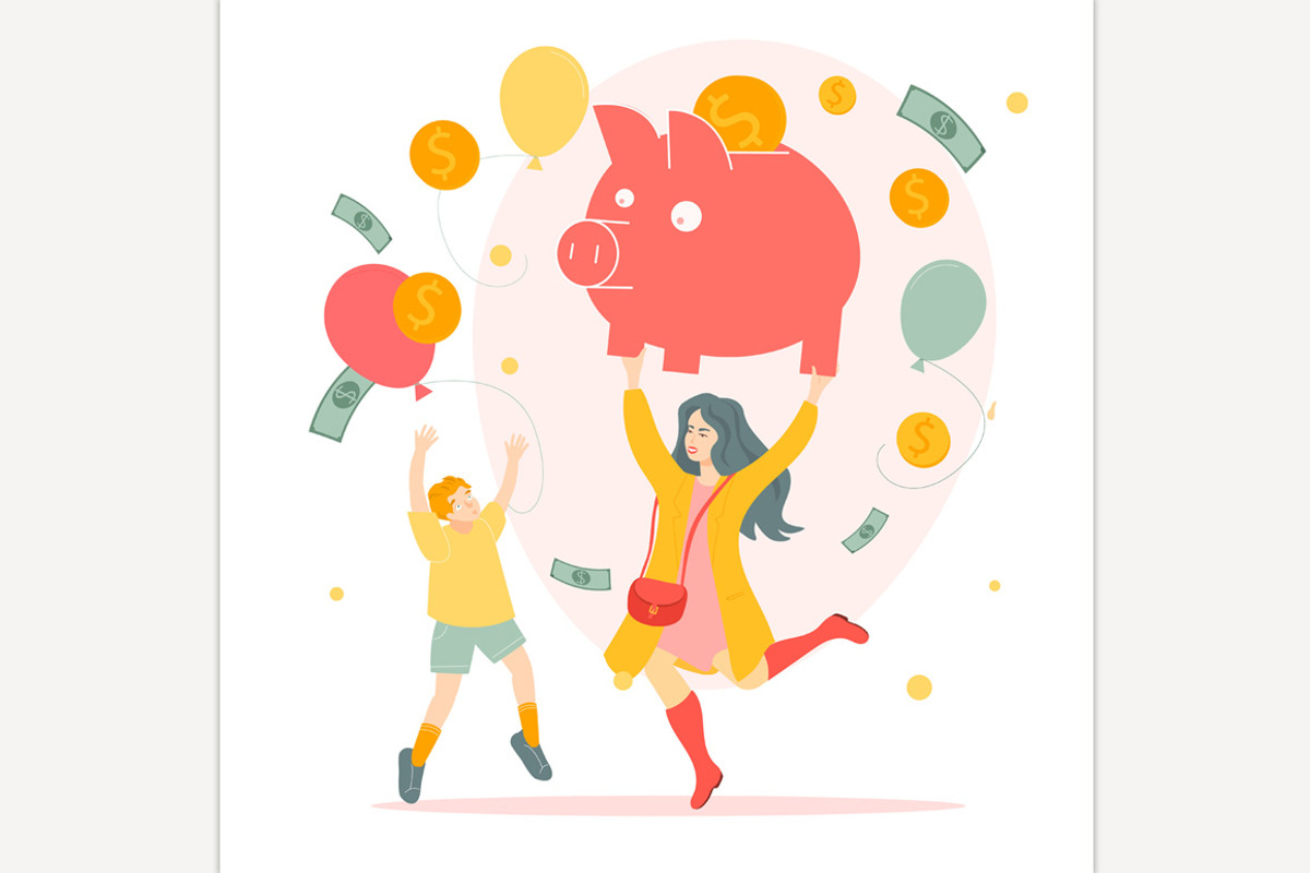 Large piggy bank with family collect, a Finance Illustration by Anna's Shop