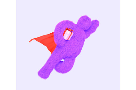 Superhero yeti in red cape with gift, a Characters & Person 3D Model by Marozhkastudio