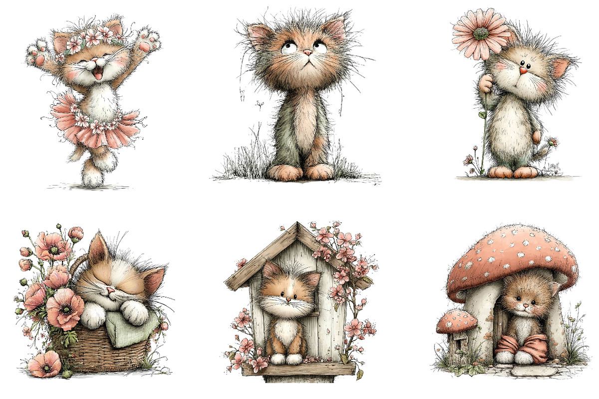 Whimsical Spring Cats Clipart, an Illustration by CreationArt (Photo 6 of 7)