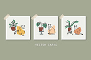 Line art plant and cat drawings, an Animal Illustration by eka panova (Thumbnail 2 of 6)