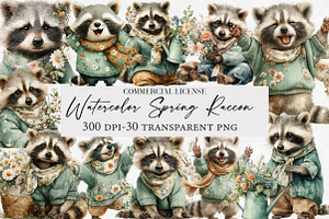 Watercolor Spring Raccon Clipart, an Illustration by Designworld