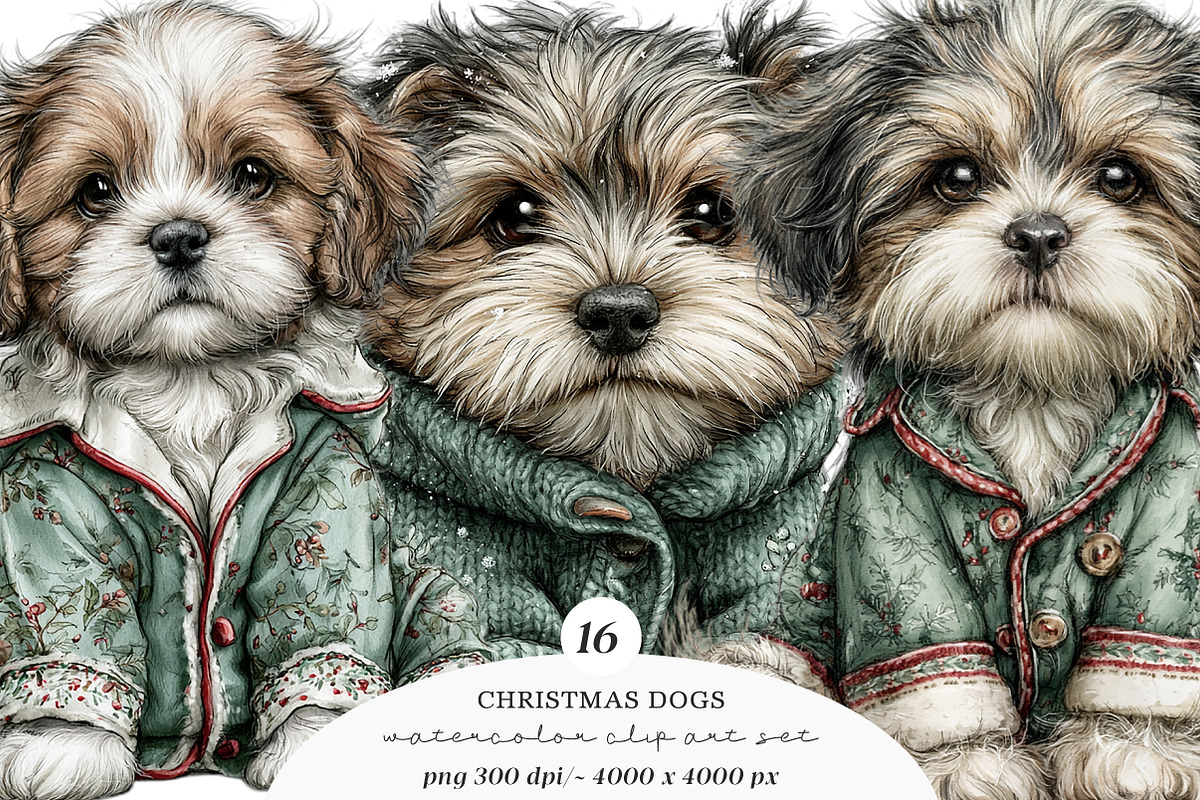Watercolor Christmas Dogs Clipart, a Transportation Illustration by SinaCreation (Photo 1 of 9)