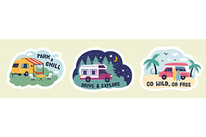 Funny campers stickers. Vans, a Transportation Illustration by YummyBuum