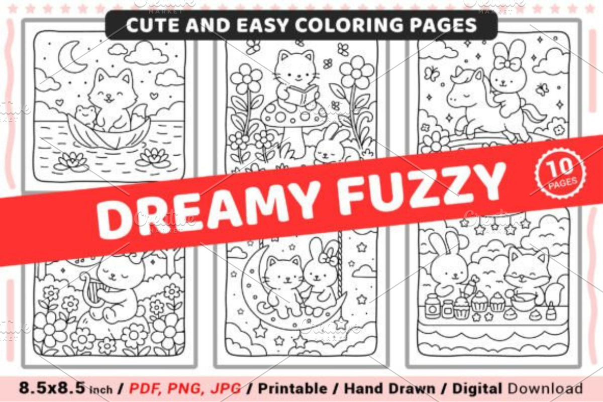 Dreamy Fuzzy Cute Coloring Pages, a Decorative Illustration by Ink Gallery (Photo 1 of 4)