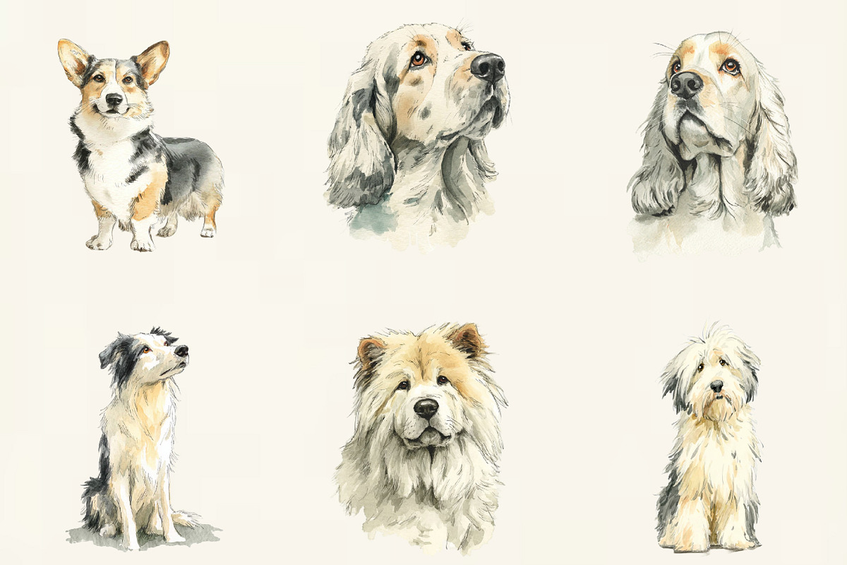 Watercolor Dogs Clipart, an Illustration by DreamCafeArt (Photo 2 of 6)