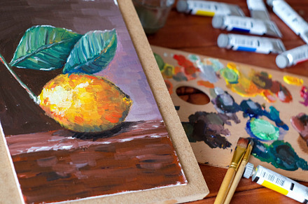 Lemon oil painting action
