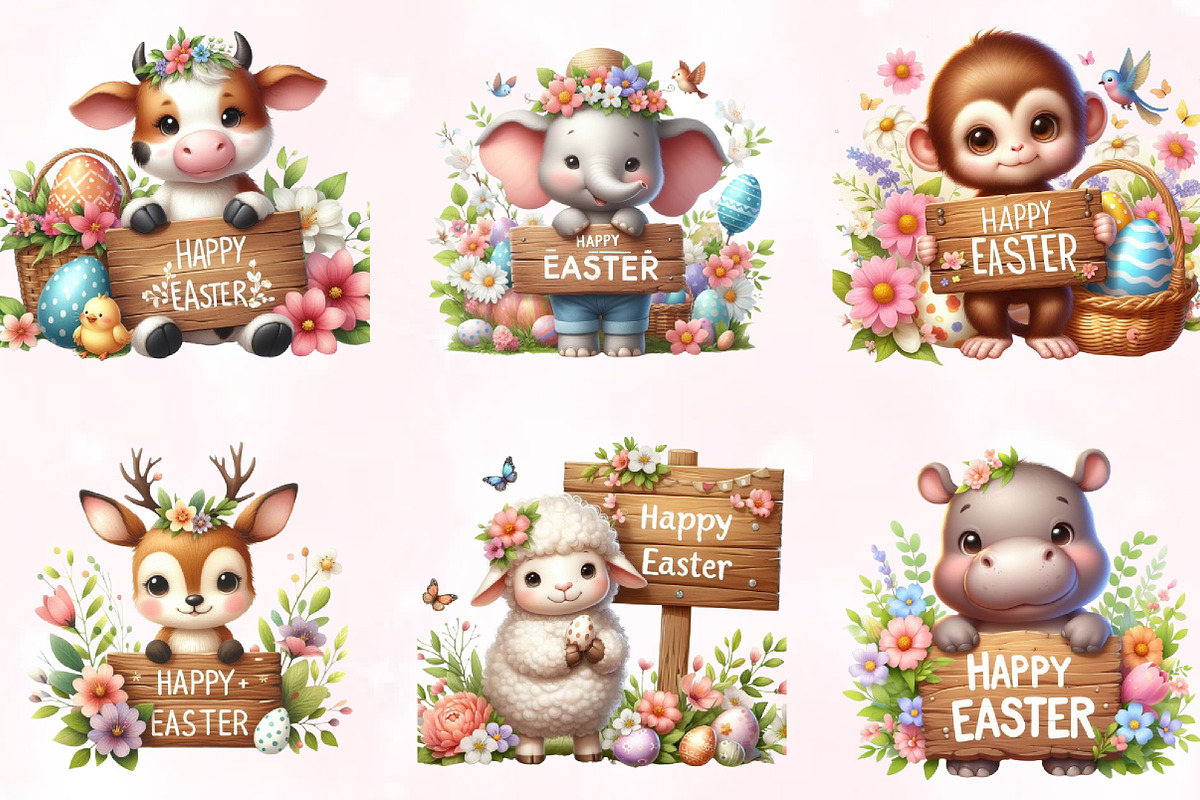 Happy Easter Animals Sublimation, a Seasonal Illustration by Craft Nest (Photo 5 of 5)