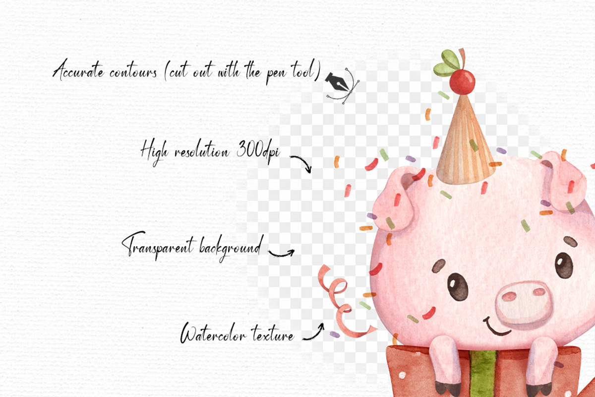 Farm Birthday - Watercolor Clipart, an Animal Illustration by Gau Silva Studio (Photo 3 of 5)