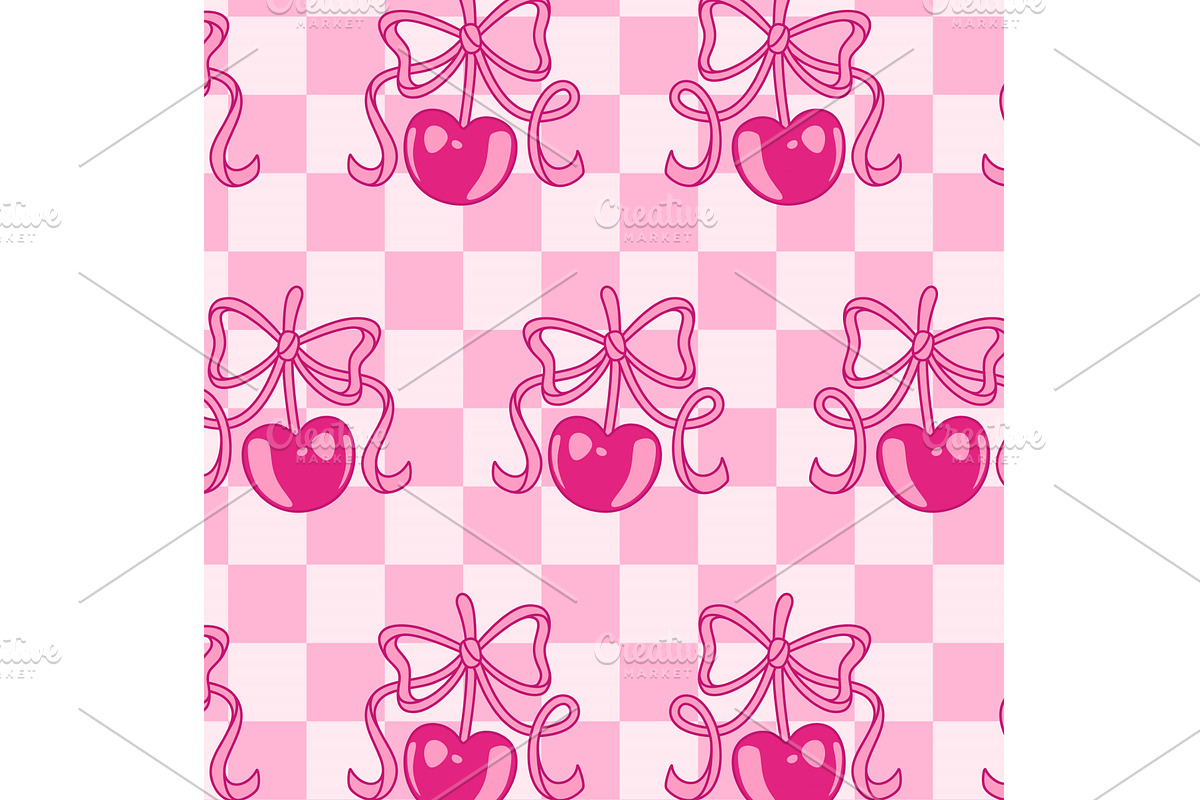 Cherry y2k pattern with pink glossy, a Food Illustration by art PVP - market