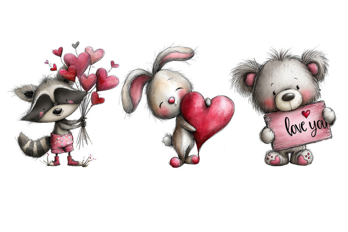 Valentine Animals Watercolor Clipart, an Illustration by Designworld (Photo 3 of 3)