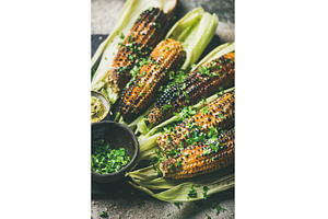 Grilled sweet corn with spices and