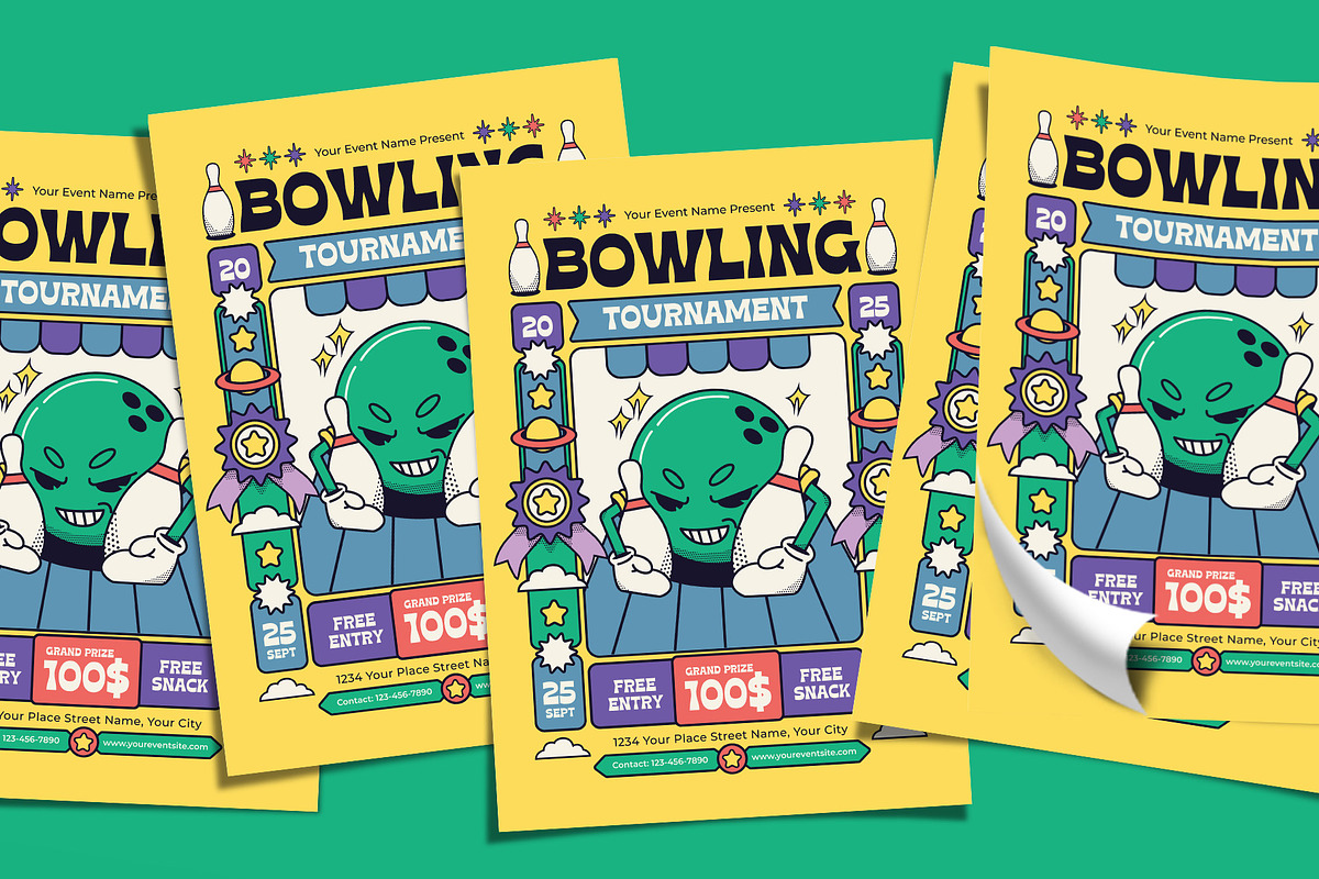 Retro Bowling Tournament Flyer, a Flyer Template by Tiptop Graphic (Photo 4 of 5)