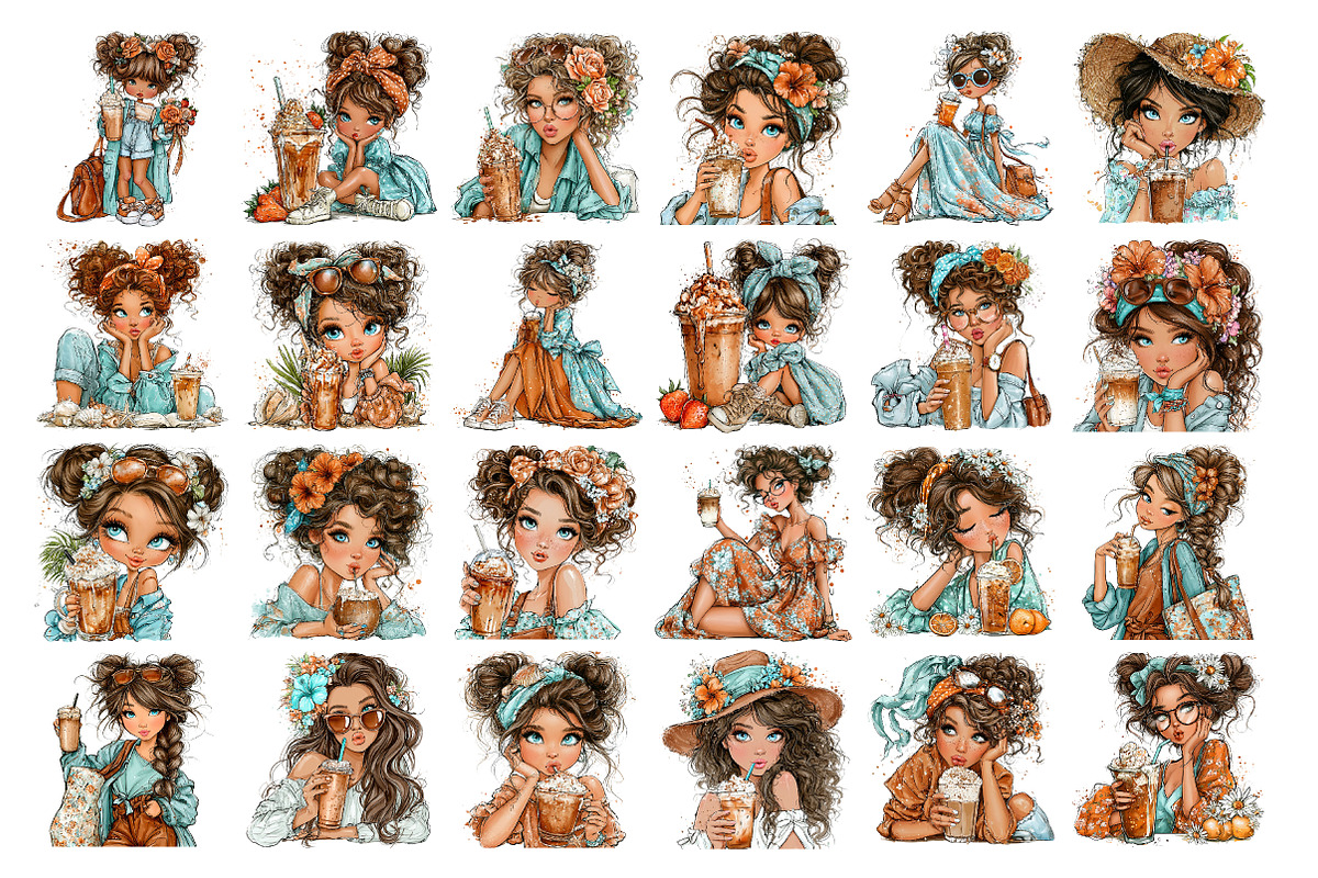 Whimsical Summer Coffee Girl Clipart, a Seasonal Illustration by Daily.Designs (Photo 2 of 3)