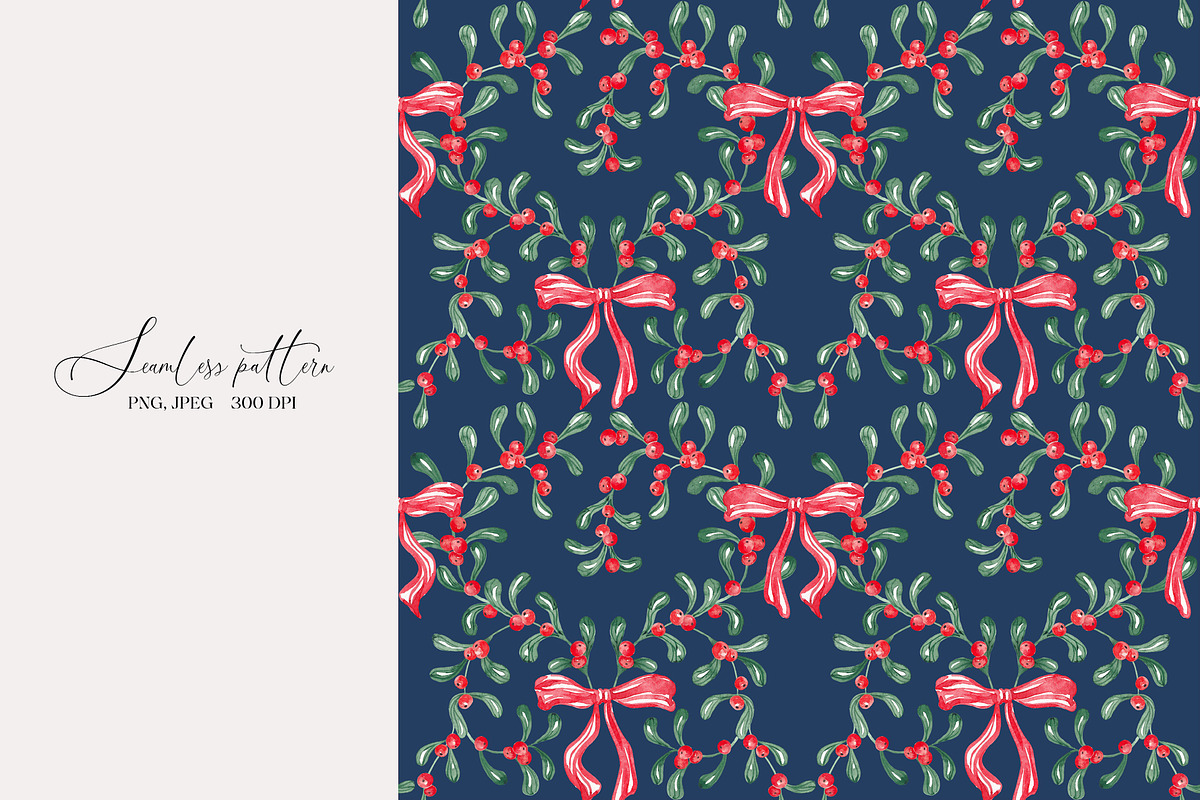 Christmas Mistletoe Ornamental Print, a Pattern Graphic by SirenaArt (Photo 7 of 14)