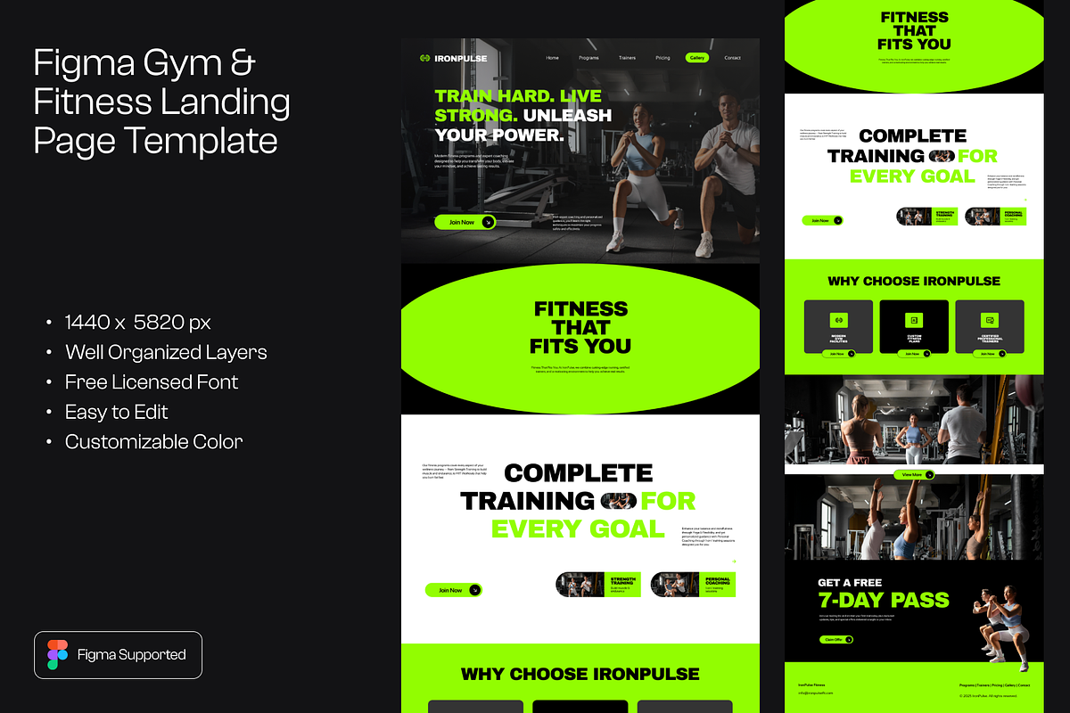 Figma Gym & Fitness Landing Page, a Landing Page Template by Musara (Photo 1 of 6)