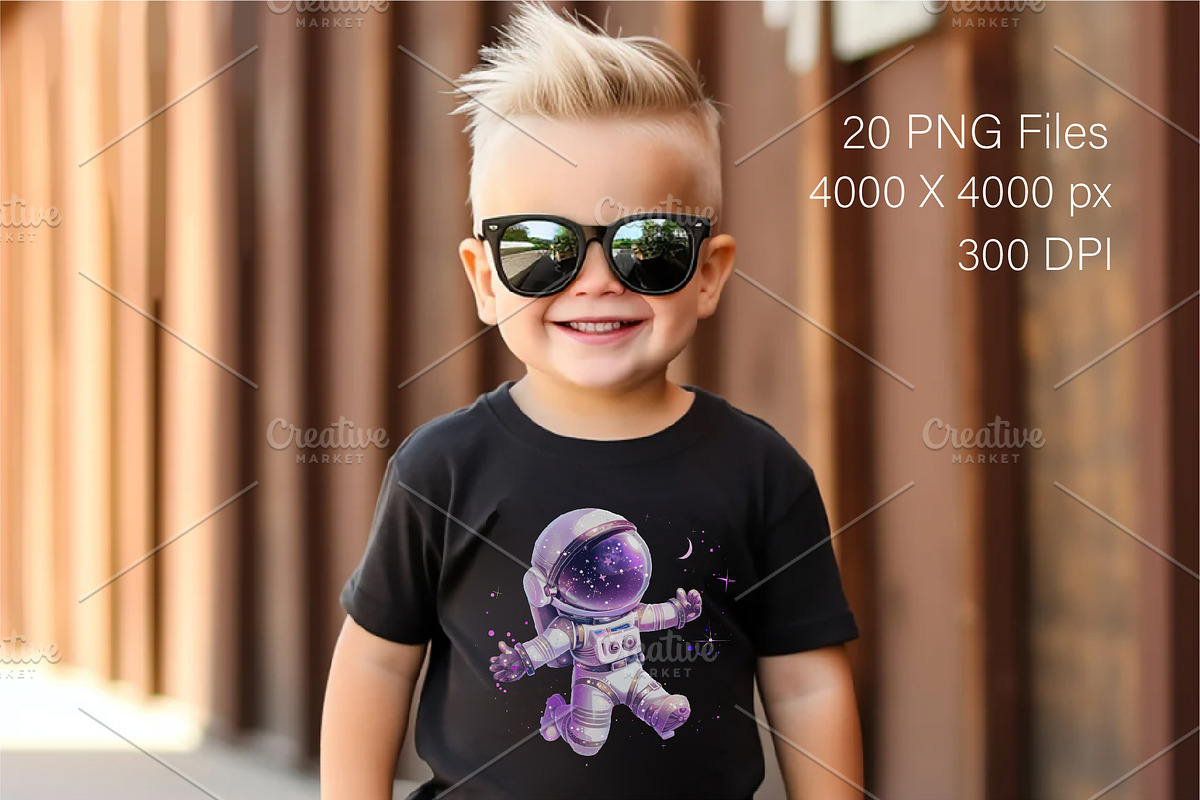 Cute baby astronaut 01. T-Shirt, PNG, an Animal Illustration by KENO Mascots (Photo 8 of 10)