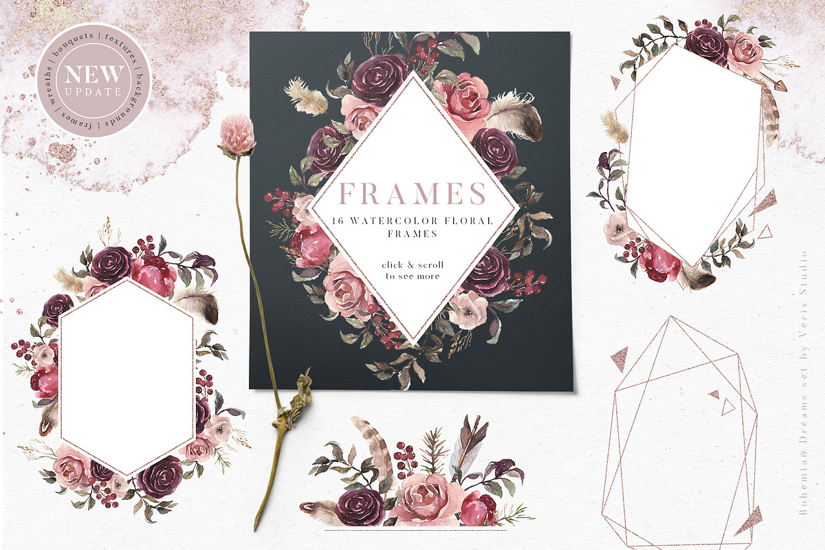 Watercolor Boho Floral Unicorn Set, a Decorative Illustration by Veris Studio (Photo 2 of 15)
