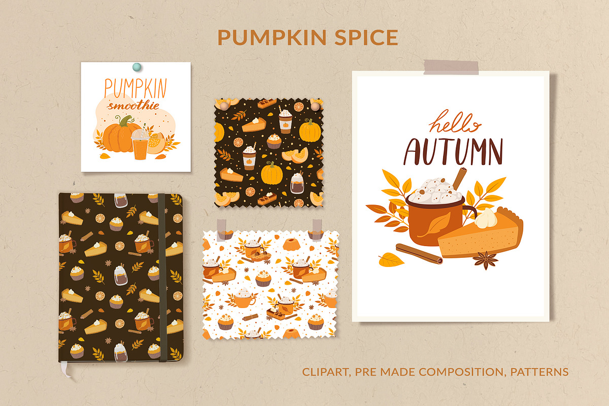 Pumpkin Spice Autumn Clipart, a Seasonal Illustration by Nadezhda Mikhailova (Photo 2 of 10)