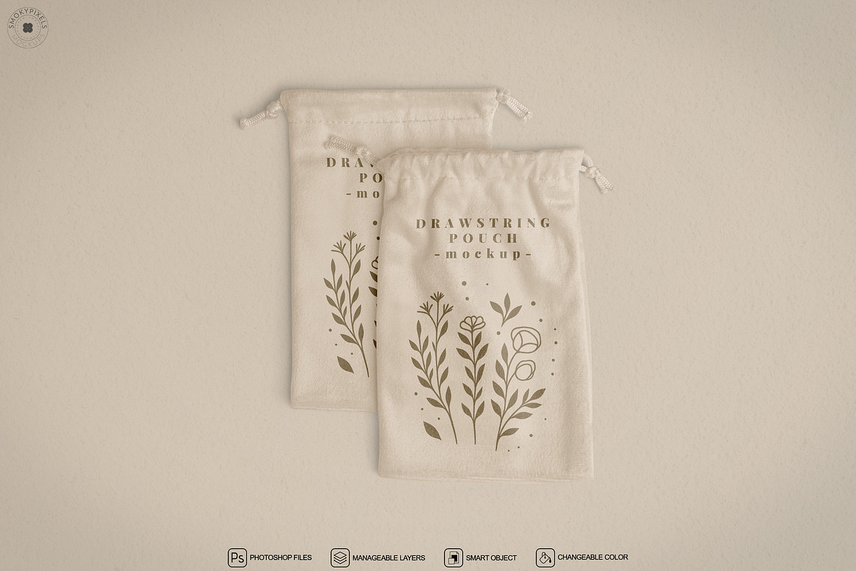 Drawstring Pouch Mockup Set, a Product Mockup by SmokyPixels (Photo 3 of 5)