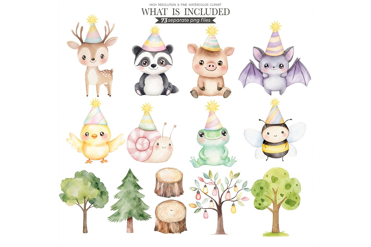Forest Birthday Watercolor Clipart, an Illustration by CharmClipart (Photo 3 of 8)
