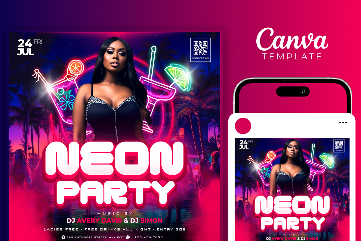 Neon Canva Party Flyer Template, a Flyer Template by PeetalyStudioDesigns (Photo 2 of 6)