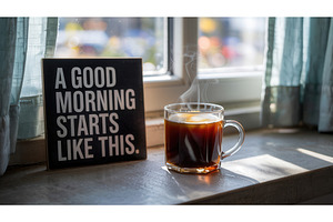 Steaming cup of coffee on a, an Illustration by tilialucida