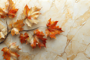 Autumn leaves on marble background n, a Photo by Pixeness Studio