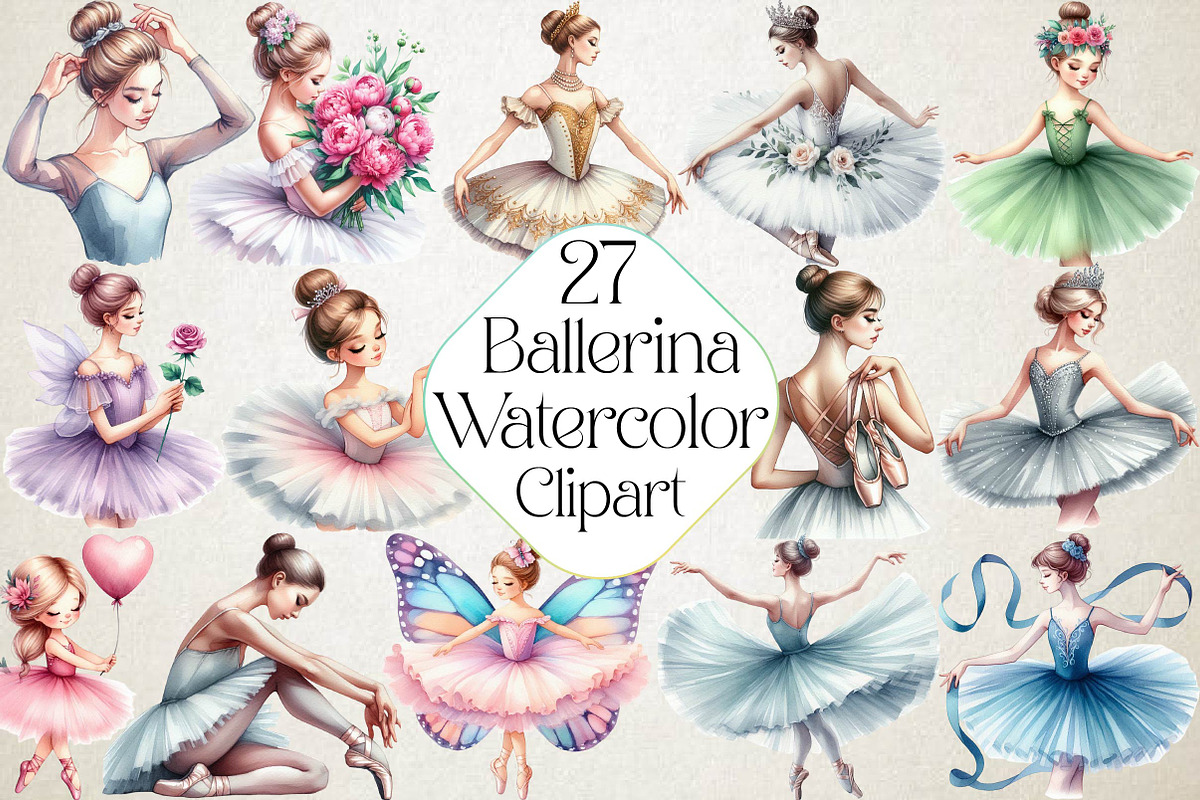 Ballerina Watercolor Clipart, an Illustration by DreamPrint404 (Photo 1 of 4)
