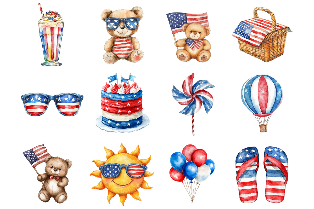 Watercolor 4th Of July Clipart PNG, a Seasonal Illustration by Design Market (Photo 2 of 5)