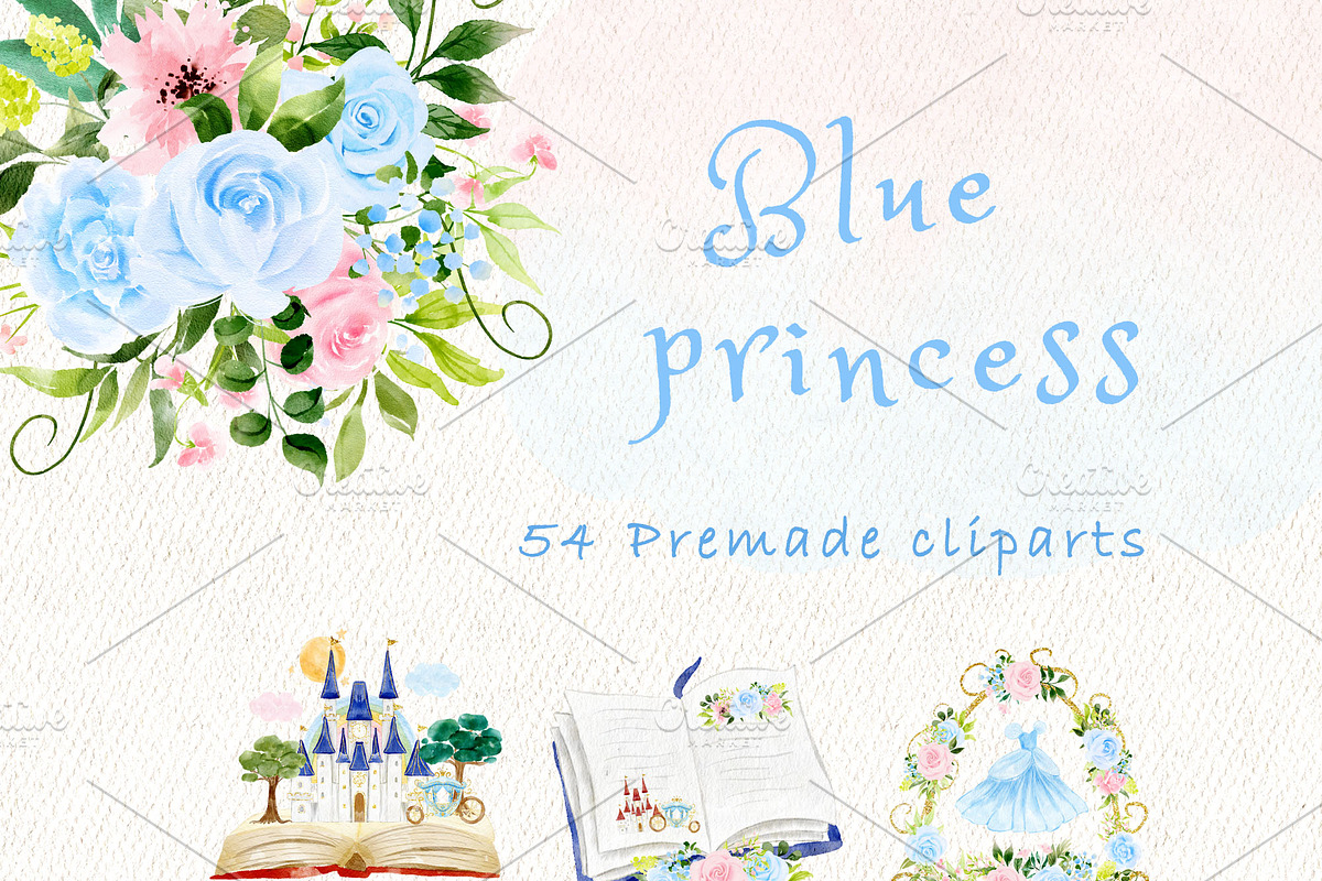 Blue Princess watercolour clipart, a Decorative Illustration by heyiamalice (Photo 5 of 13)