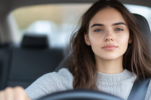 Young woman driving a car, a Transportation Photo by MistyDay