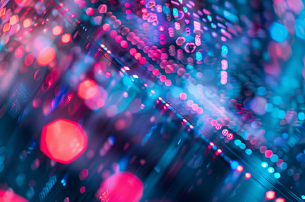 Brightly colored lights blur and ble, a Photo by Tanuart