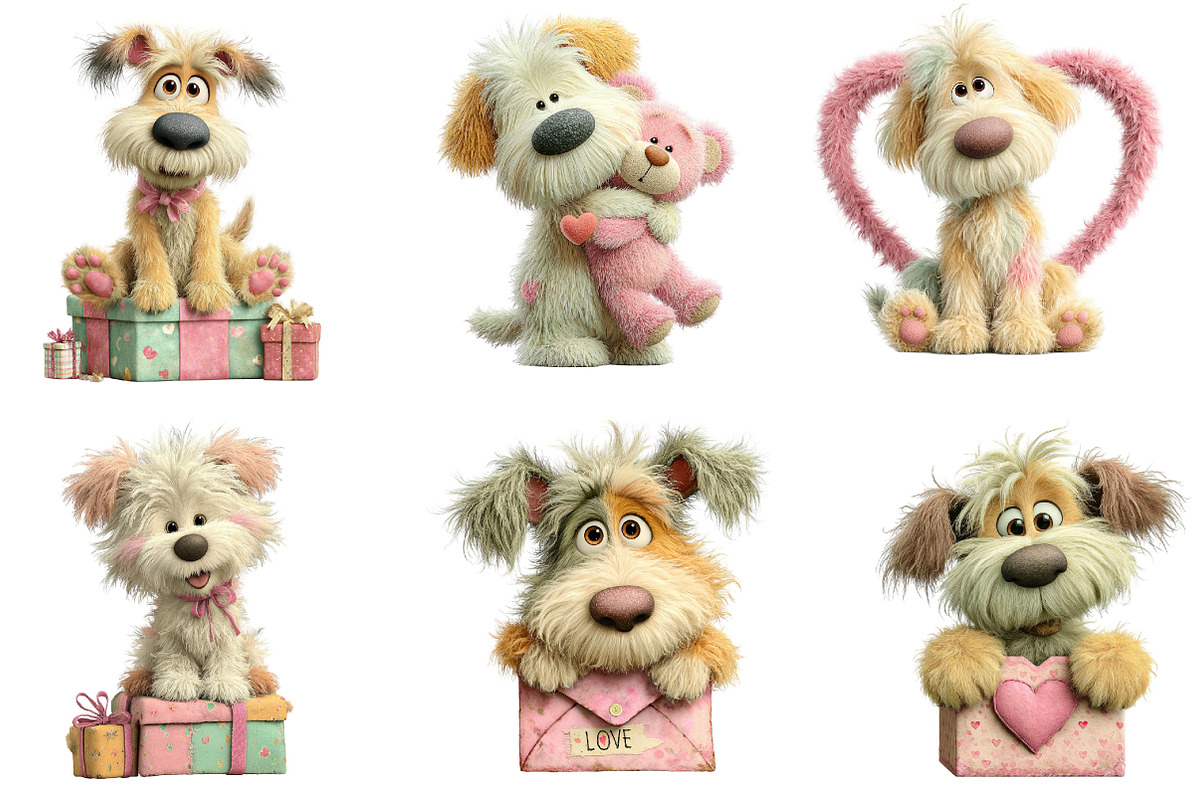 Whimsical Valentine Fluffy Dog Clipa, an Illustration by Dream Creation (Photo 4 of 7)