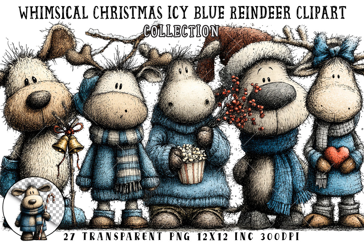 Whimsical Christmas Blue Reindeer, an Illustration by OK Design (Photo 1 of 6)