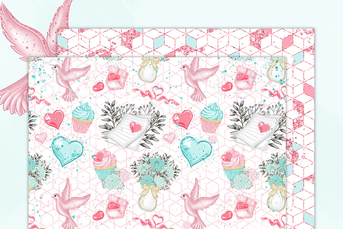 Valentines Day Digital Paper Pack, a Pattern Graphic by Phantasia Design