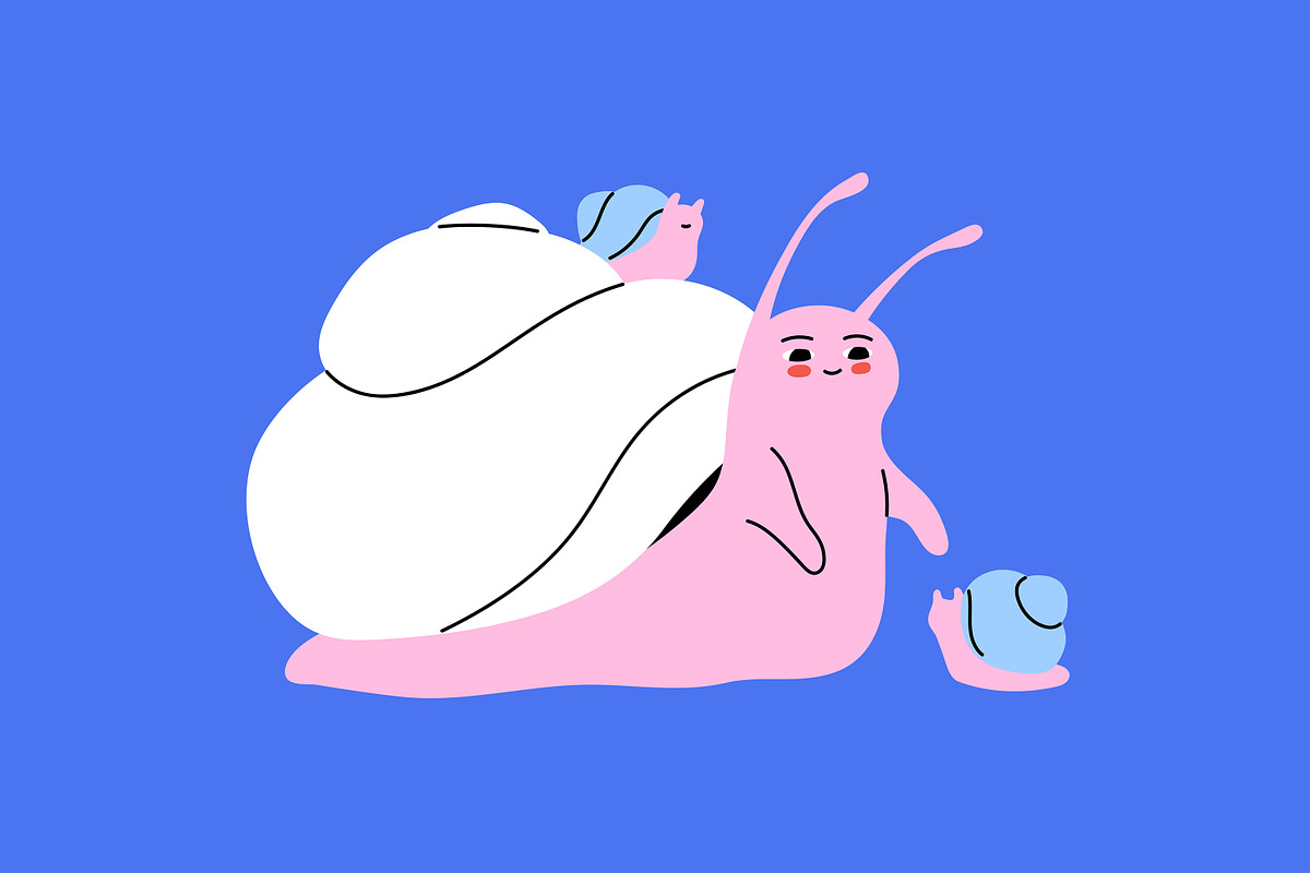 Cute, funny snails set + backgrounds, an Animal Illustration by PaperTrident (Photo 3 of 26)
