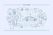 Car sharing line art banner, a Transportation Illustration by Good Studio (Thumbnail 3 of 4)