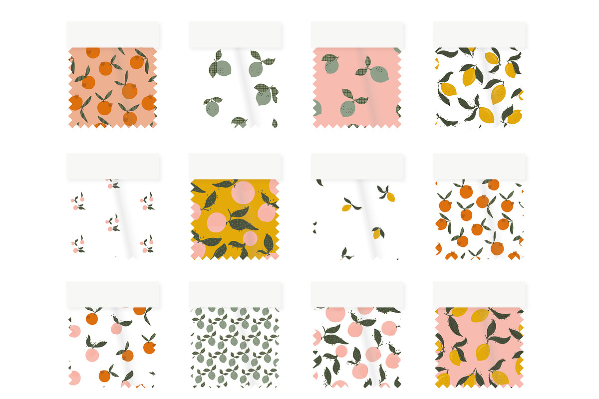 Citrus fruit retro pattern & clip art